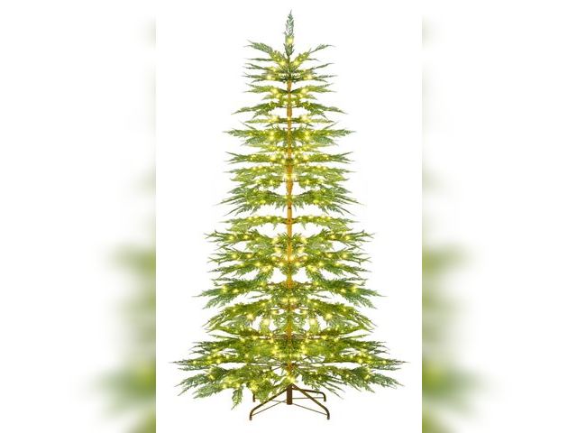 Lot 96-184651 - Costway 6.5 FT Pre-Lit Christmas Tree Hinged with 470 PE Branch Tips Timer &amp; 430 Lights MSRP $14...