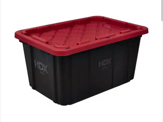 Lot 96-191932 - HDX 27 Gal. Tough Storage Tote in Black and Red New
