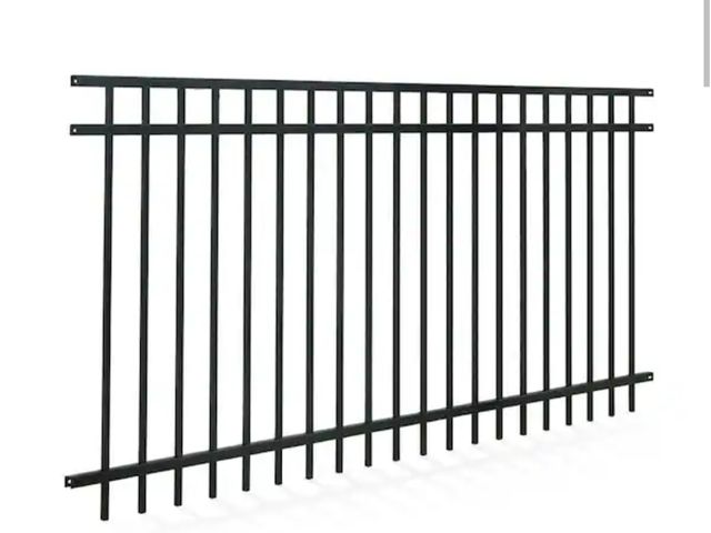 Lot 96-232807 - One Panel Fencer Wire 4 ft. x 8 ft. Heavy Duty Spaced Bar Flat Top Metal Fence Panel, Anti-Rust Deco...