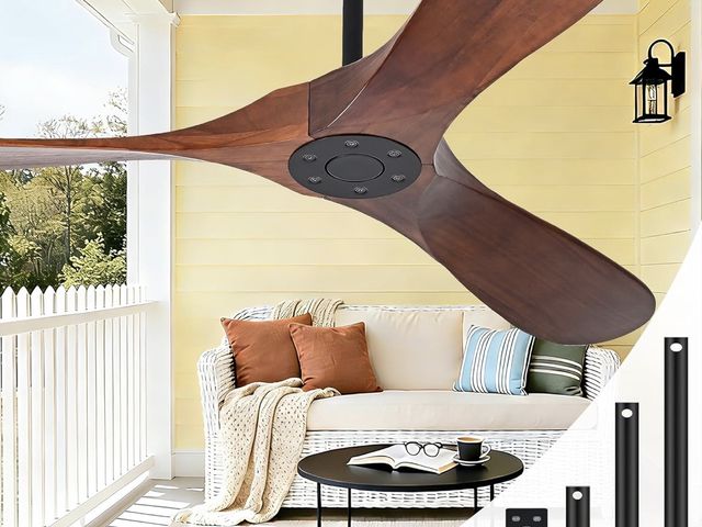 Lot 96-210353 - 60 Inch Ceiling Fan No Light, Wood Indoor Outdoor Ceiling Fans for Patios Living Room Bedroom Gazebo...