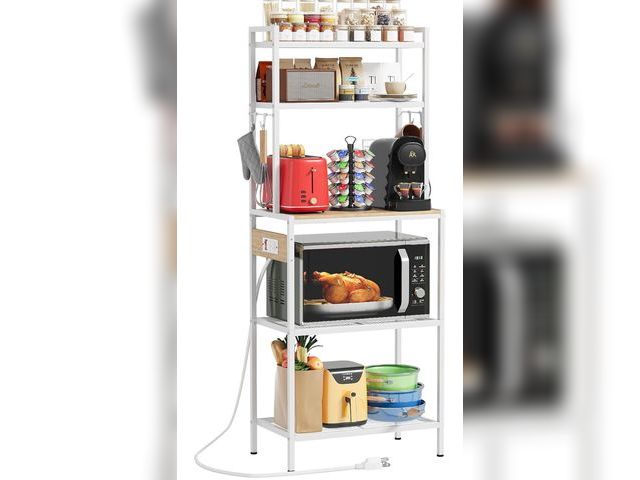 Lot 96-180049 - Roxibelt S1 Kitchen Bakers Rack with Power Outlet，Microwave Stand with Storage 5-Tiers，Freestanding ...