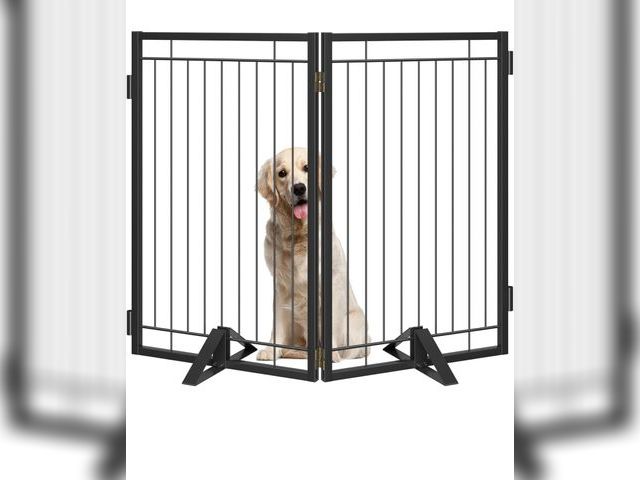 Lot 96-187526 - Metal Freestanding Dog Gate with Cat Door for Indoor&amp;Outdoor,40" Extra Wide Foldable Pet Gate,32...