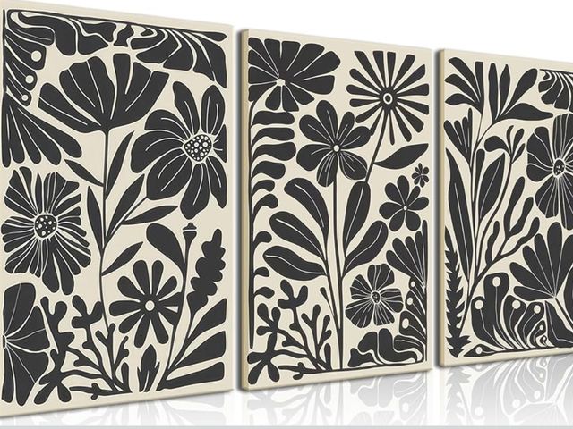 Lot 96-190714 - KISSFOX Abstract Floral Botanical Canvas Framed Wall Art Prints Minimalist Modern Flower Painting Po...