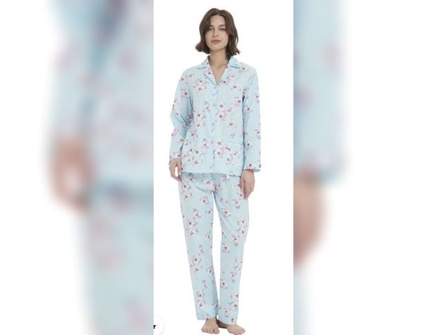 Lot 96-230384 - GLOBAL Women's Flannel Pajama Set 100% Cotton Comfy PJs for Women Long Sleeve Button Front 2-Piece W...