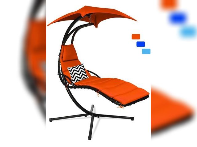 Lot 96-197367 - GRAFFY Hammock Chair, Outdoor Hanging Chaise Lounge Chair w/Cushion &amp; Built-in Pillow, Free Stan...