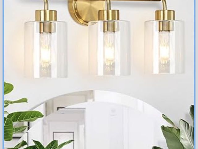 Lot 96-194486 - Bathroom Vanity Lights Over Mirror Modern Gold Light Fixture 3 Light with Clear Glass Shade 21.3 inc...