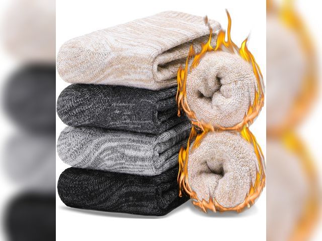 Lot 96-191806 - EBMORE Merino Wool Thermal Warm Socks Thick Winter Hiking Cozy Crew Comfy Cushioning Socks 4 Pairs f...