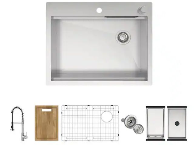 Lot 96-198375 - Glacier Bay
27 in. Drop-In Single Bowl 18-Gauge Stainless Steel Workstation Kitchen Sink with Waterf...