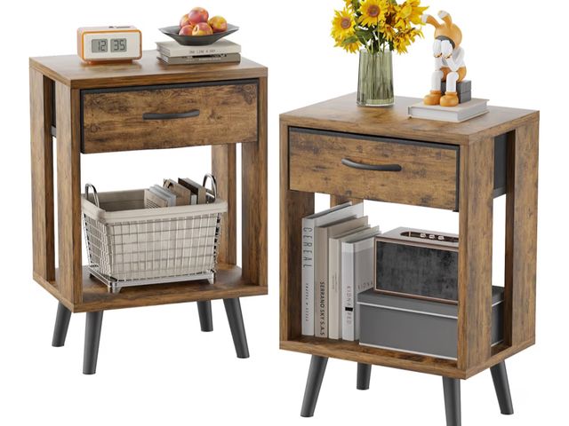 Lot 96-181239 - GYIIYUO Nightstands Set of 2 with Fabric Storage Drawer and Open Wood Shelf, Side Table with Storage...