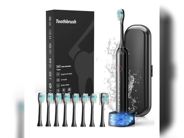 Lot 96-230599 - Electric Toothbrush, Sonic Type for Adults &amp; Teens, 8 Brush Heads, Travel Case, 6 Modes, 40000 V...