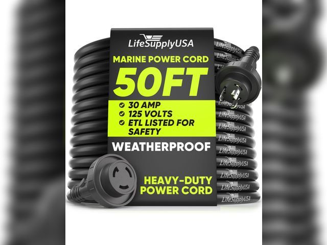 Lot 96-176751 - 50FT Marine Shore Power Cord 30 Amp, NEMA L5-30P to L5-30R Twist Lock, 125V 10AWG SJTW Extension Cab...