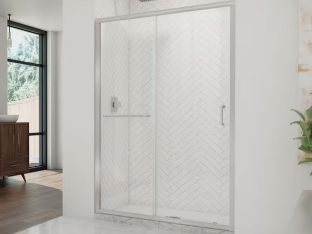 Lot 96-226885 - DreamLine
Infinity-Z 44 in. - 48 in. W x 72 in. H Semi Frameless Sliding Shower Door in Brushed Nick...