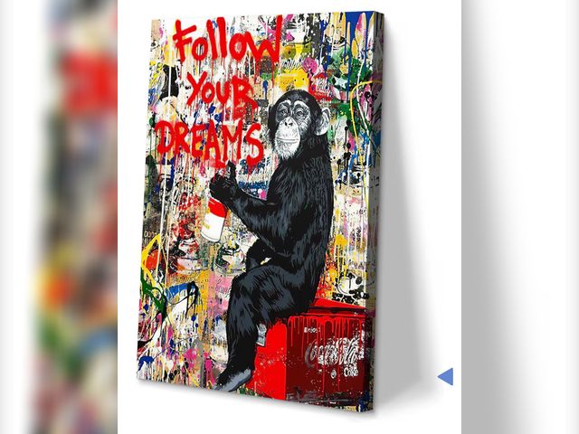 Lot 96-180423 - Banksy Canvas Wall Art Monkey Follow Your Dreams Street Graffiti Wall Art Banksy Prints Gorilla Post...