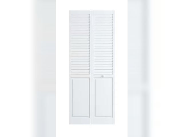 Lot 96-174198 - Veranda 24 in. x 80 in. Louver/Panel Pine White Interior Closet Bi-fold Door MSRP $104 New some mino...