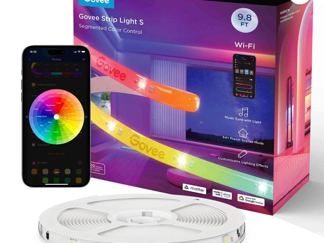 Lot 96-167384 - Govee RGBICW Wi-Fi LED Strip Light, 9.8ft, Smart App Control, Multicolor for Bedroom &amp; TV Backli...