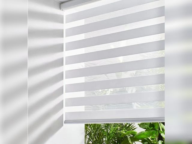 Lot 96-165010 - Persilux Cordless Zebra Blinds for Windows Free-Stop Window Blinds (White) Dual Layer Light Control ...