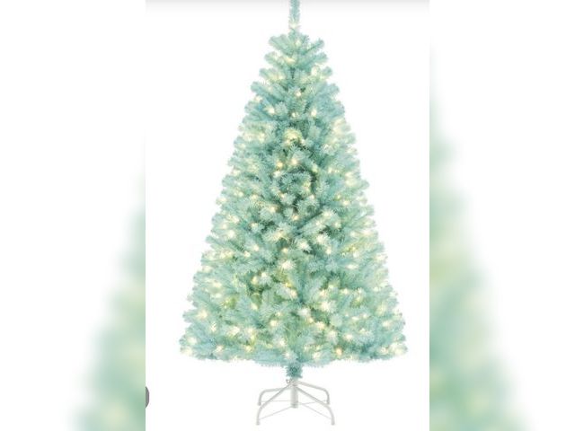 Lot 96-190012 - 6/7 FT Blue Artificial Christmas Tree with
280/380 Warm White LED Lights and Foldable
Metal Stand
li...