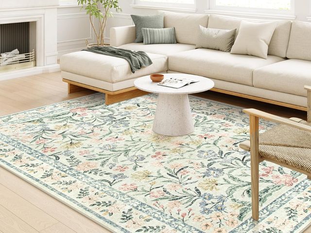 Lot 96-170538 - Wonnitar Large Washable 8x10 Rug, Boho Living Room Rug 8 x 10, Soft Floral Carpet for Bedroom Non Sl...