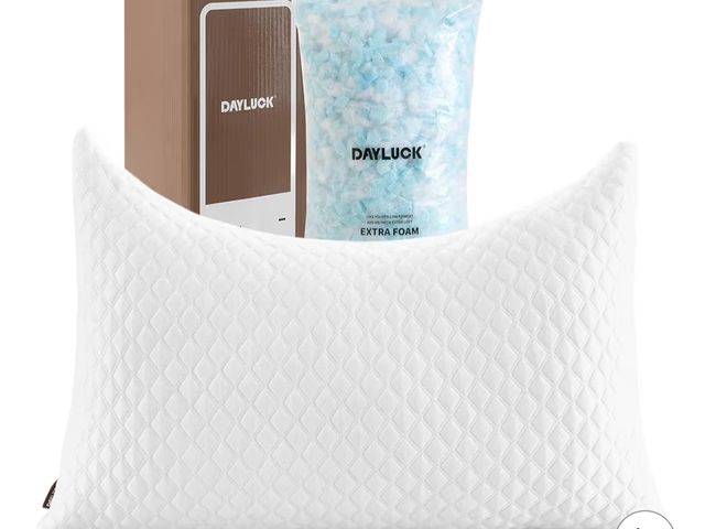 Lot 96-193192 - Cooling Pillow for Side Sleepers - Ergonomic Curved Design &amp; Adjustable Shredded Memory Foam for...