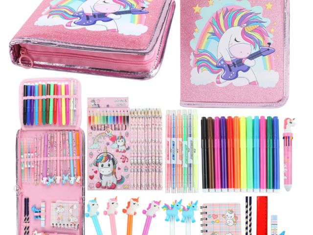 Lot 96-190839 - Leeche Fruit Scented Markers Set 44 Pcs Filled Stationery with Unicorn Pencil Case,Art Supplies for ...