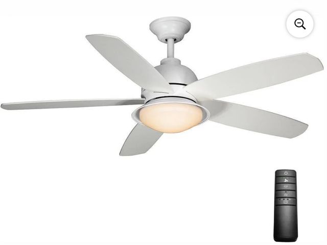 Lot 96-175331 - Home Decorators Ackerly 52 in. LED Matte White Ceiling Fan &amp; Remote MSRP $147 New