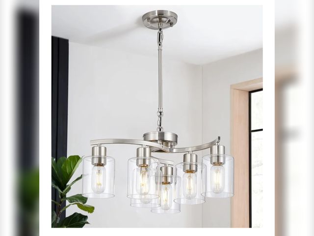 Lot 96-170323 - Modern Chandelier Brushed Nickel 6 Light
Chandeliers, Dining Room Light Fixture, Adjustable Height, ...