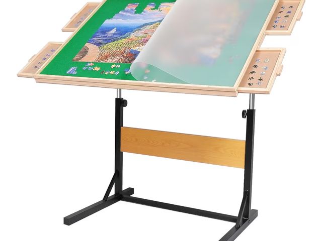 Lot 96-180557 - 1500pcs Puzzle Table with Legs,34.25" x 25.2"Wooden Jigsaw Puzzle Board with 4 Drawers &amp; Cover,H...