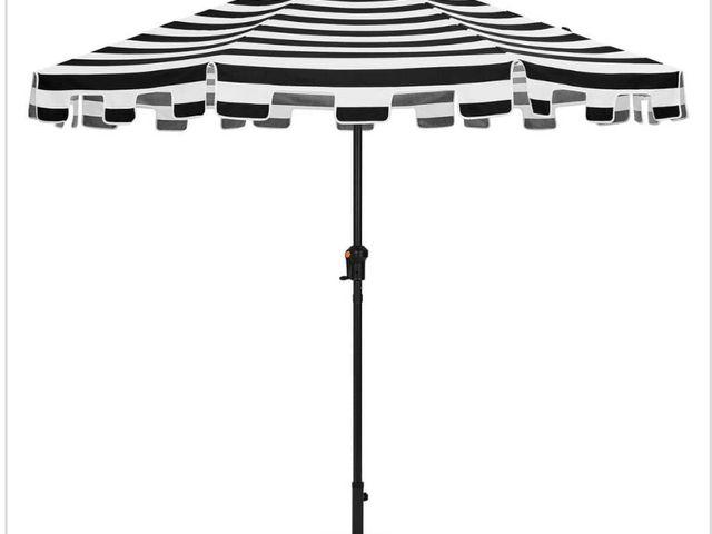 Lot 96-163141 - Hampton Bay
9 ft. Aluminum Market Crank and Auto Tilt Patio Umbrella in Cabana Black and White Strip...