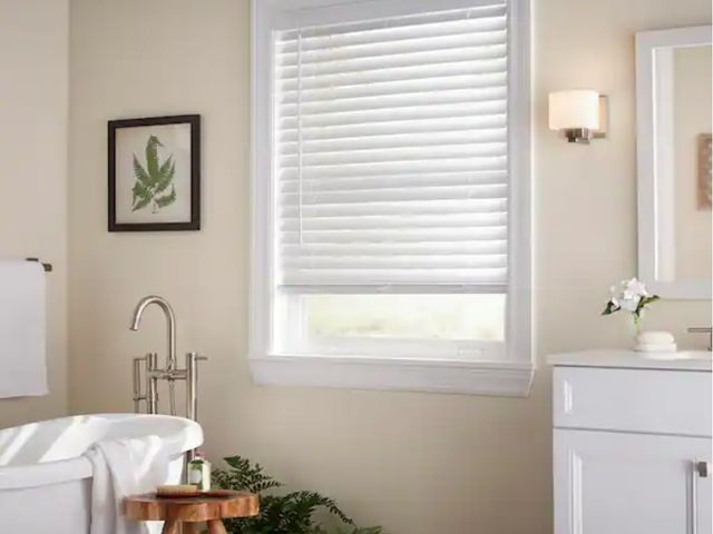 Lot 96-165177 - Home Decorators Collection
White Cordless Faux Wood Blinds for Windows with 2 in. Slats - 35 in. W x...
