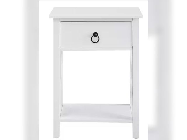 Lot 96-166800 - HOMESTOCK
12 in. White Rectangle Wood End Table with Drawer and Shelf Solid Narrow Side Table For Be...
