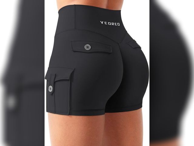 Lot 96-191982 - YEOREO CoreFlex Women Workout Gym Shorts with Cargo Pockets Hidden Scrunch 3.6" 4.5" Inseam No Front...