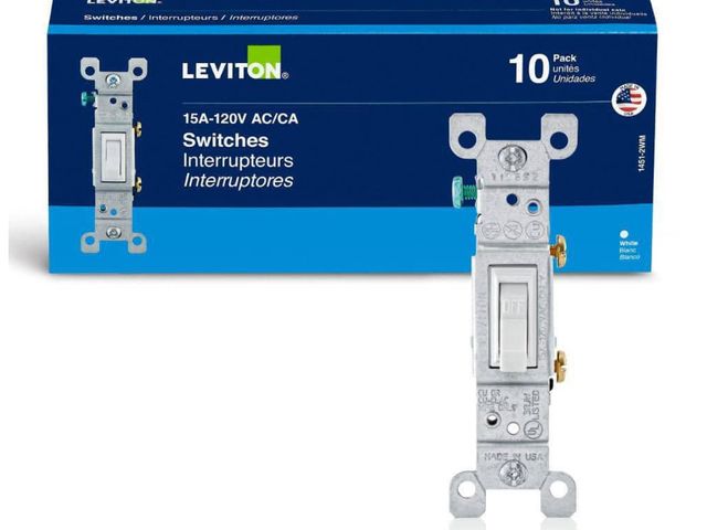 Lot 96-170782 - Leviton 15 Amp Single-Pole Switch, White
(10-Pack) 1451-2WM

New