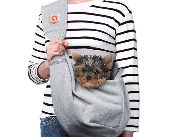Lot 96-173997 - Tomkas Small Dog Sling Carrier - Zipper Pocket &amp; Adjustable Strap - for 3-10 lbs Pets(Grey)

New