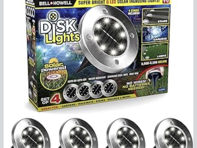 Lot 96-211886 - Bell+Howell Disk Lights Deluxe Super Bright 8-LED Bulbs Solar-Powered Auto On/Off Outdoor Lighting, ...