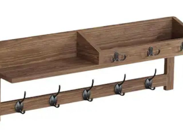 Lot 96-176295 - 26.57 in. W x 5.12 in. D Brown Decorative Wall Shelf, Wall Hooks with Shelf
Open Box Appears Unused ...