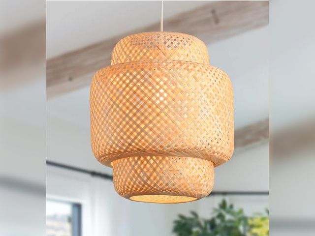 Lot 96-165003 - Boho Bamboo Light Fixture 15.8" Rattan Pendant Light Kitchen Island Farmhouse Chandelier Woven Dinin...
