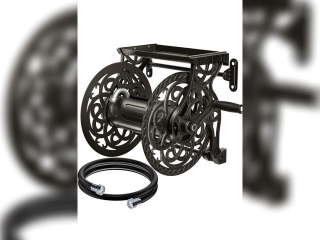 Lot 96-171256 - Metal Decorative Garden Hose Reel, Heavy Duty Hose Holder for Outside, Aluminum Frame, No-Leak Alumi...