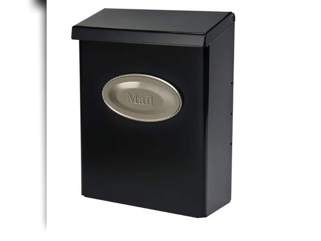 Lot 96-178753 - Architectural Mailboxes Designer Black with Satin Nickel, Medium, Steel, Locking, Wall Mount Mailbox...