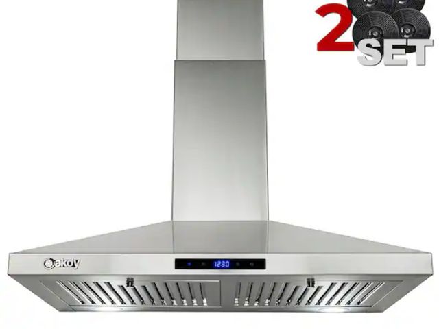 Lot 96-175207 - AKDY
30 in. Convertible Wall Mount Kitchen Range Hood in Stainless Steel with LED Lights and Carbon ...