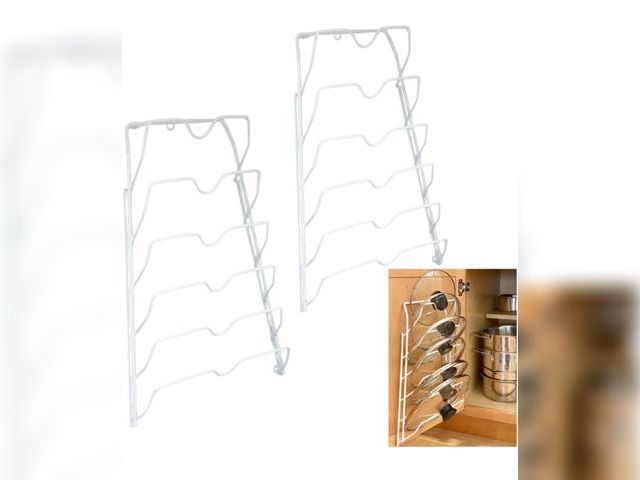 Lot 96-181399 - Evelots 6 Pot Lid Organizer for Cabinet or Pantry Wall - Cupboard Door Pots and Pans Organizer - Gla...