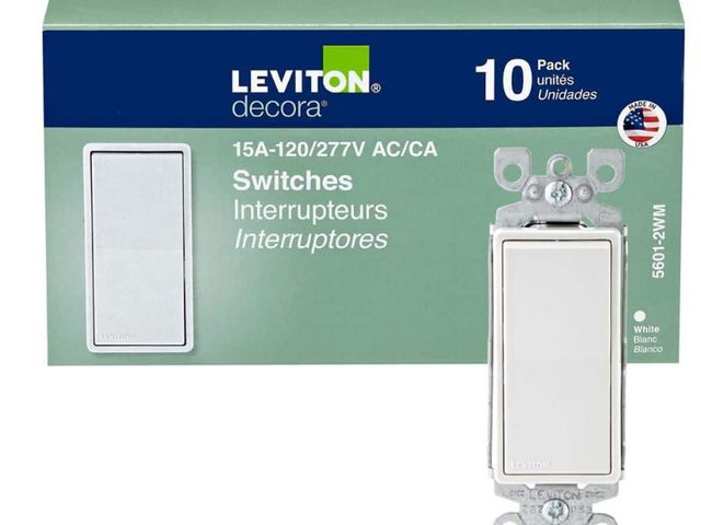 Lot 96-170794 - Leviton Decora 15 Amp Single Pole Rocker
AC Quiet Light Switch, White 
New. Only has 9