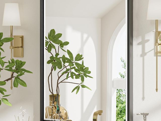 Lot 96-181063 - Framed Mirror for Bathroom, approx 27x37 Inch Brown Rectangle Beveled Bathroom Vanity Mirror, varies...