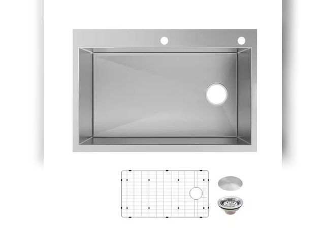 Lot 96-159928 - Glacier Bay Professional Zero Radius 33 in. Drop-In Single Bowl 16 Gauge Stainless Steel Kitchen Sin...