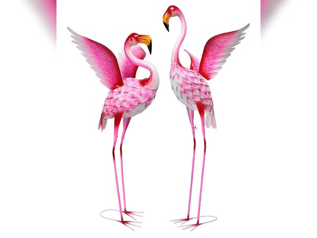 Lot 96-176812 - Pink Flamingo Statue-Garden Statues for Outside - 2 Pack Flamingos Sculptures Statue, Metal Birds Ya...