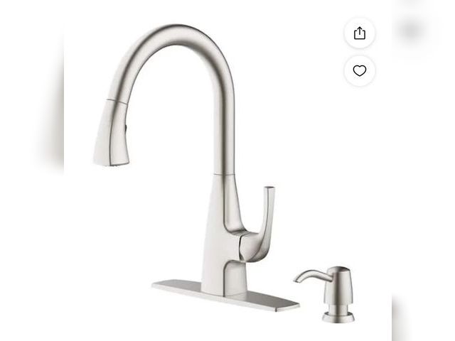 Lot 96-198347 - Calandine Single-Handle Pull-Down Sprayer Kitchen Faucet with soap dispenser in Spot Resist Stainles...