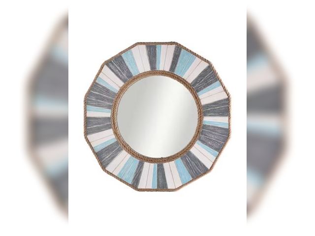 Lot 96-188980 - Montauk 32.75 in. x 32.75 in. Coastal Round Framed Gray Cream Blue Wood Decorative Mirror
New 
MSRP ...