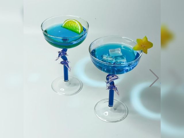 Lot 96-170709 - whatAmug 3D Dolphin Martini Glasses, 6.8oz Champagne Coupe Set of 2, Dishwasher Safe, Unique Barware...