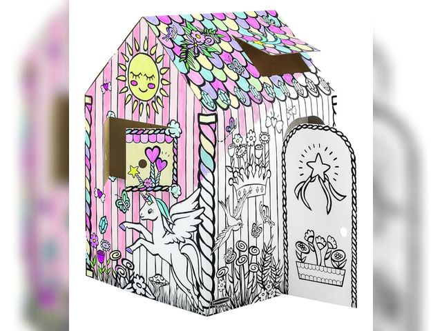Lot 96-176322 - Bankers Box at Play Color in Unicorn Playhouse, Cardboard Playhouse and Life Size Craft Activity for...