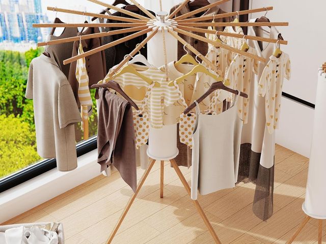 Lot 96-181360 - Clothes Drying Rack Tripod,Drying Rack Clothing,Laundry Drying Rack,Floor Standing,16 Wooden Poles,C...