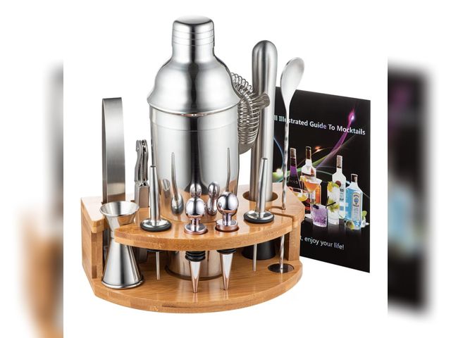 Lot 96-201355 - Cocktail Shaker Set Bartender Kit,Bar Set with Bamboo Stand 12 Piece Bartending Tools 25 oz Professi...